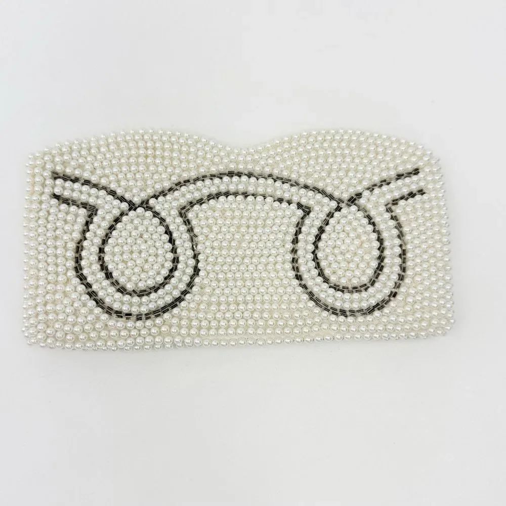 Vintage White Silver Pearl Beaded Mini Clutch Bag